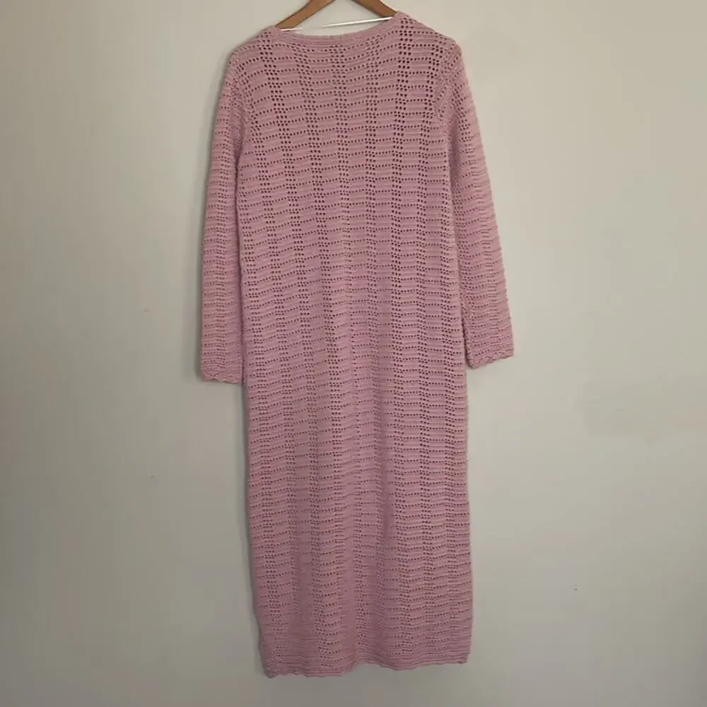 Free People Beach Landry Fauxchet Duster Cardigan Pink Size S - Picture 3 of 5